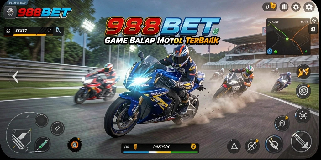 Tampilan aksi intens saat balapan motor di 988BET.