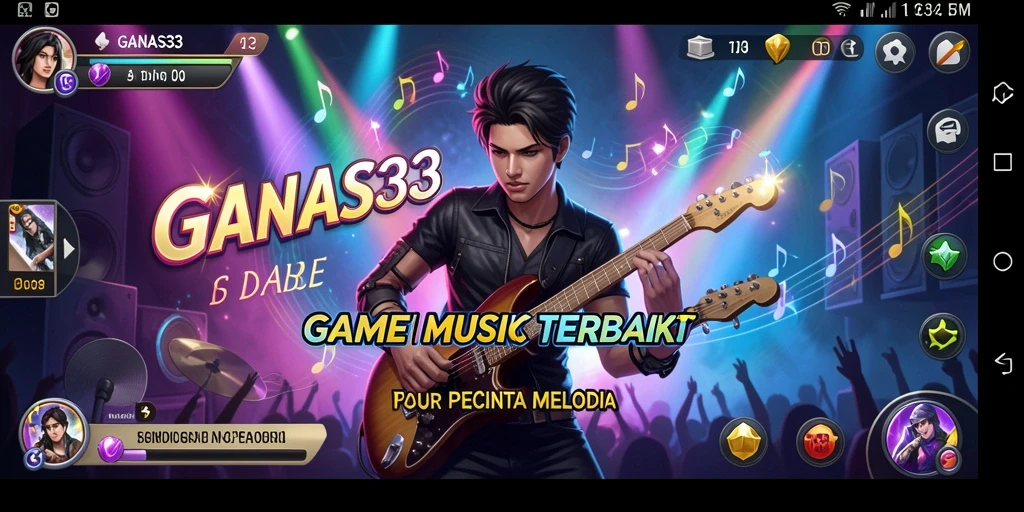 Tampilan gameplay <strong>GANAS33</strong> yang memukau dengan alat musik dan lagu-lagu populer.