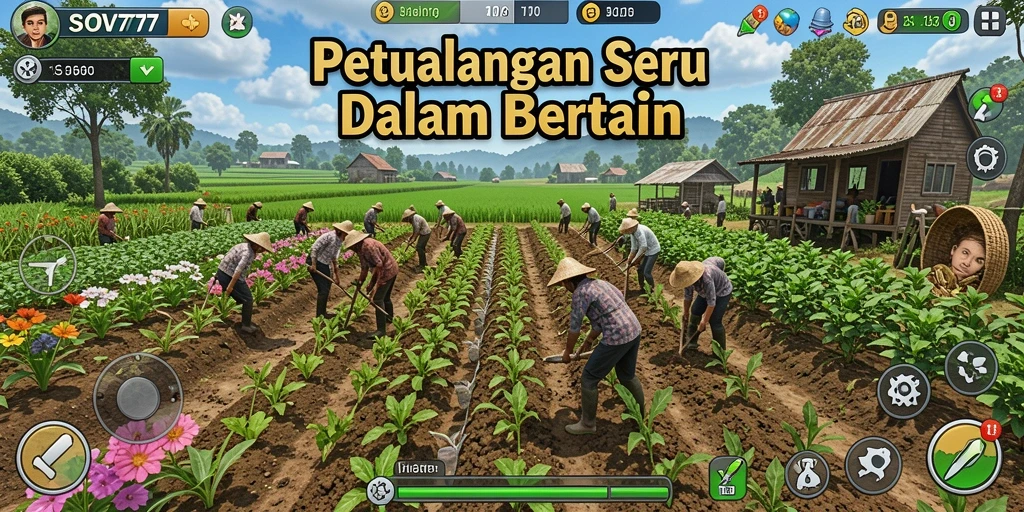 Tampilan gameplay SOV777 yang menampilkan aktivitas bertani yang menyenangkan.